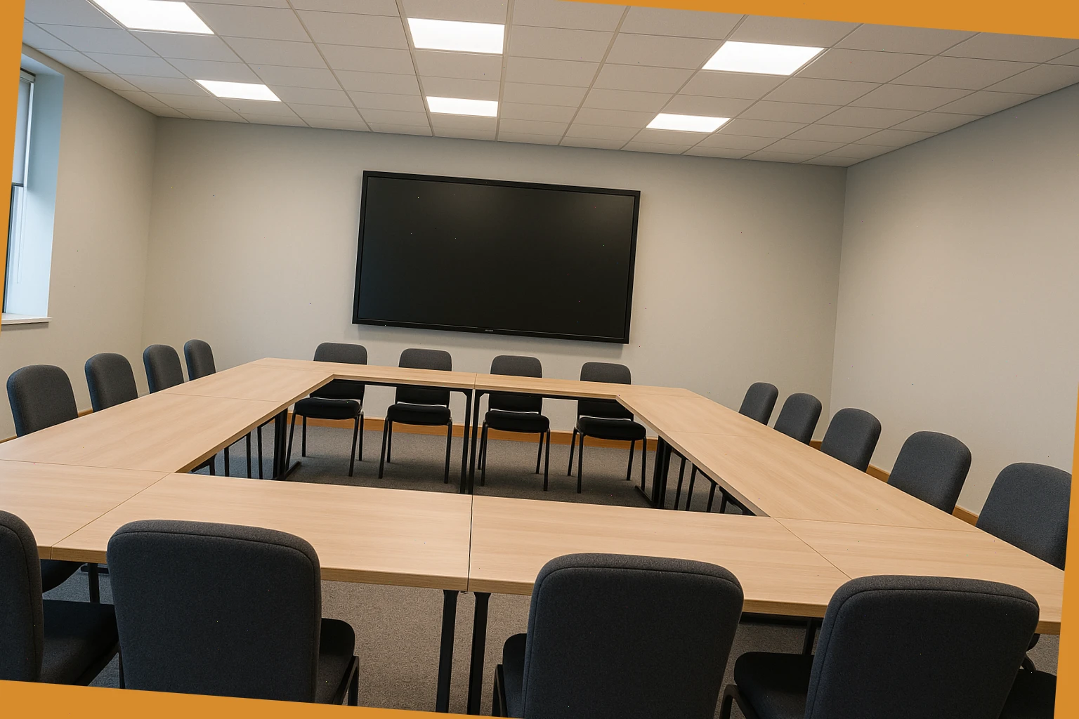 U-shape table arrangement with presentation screen